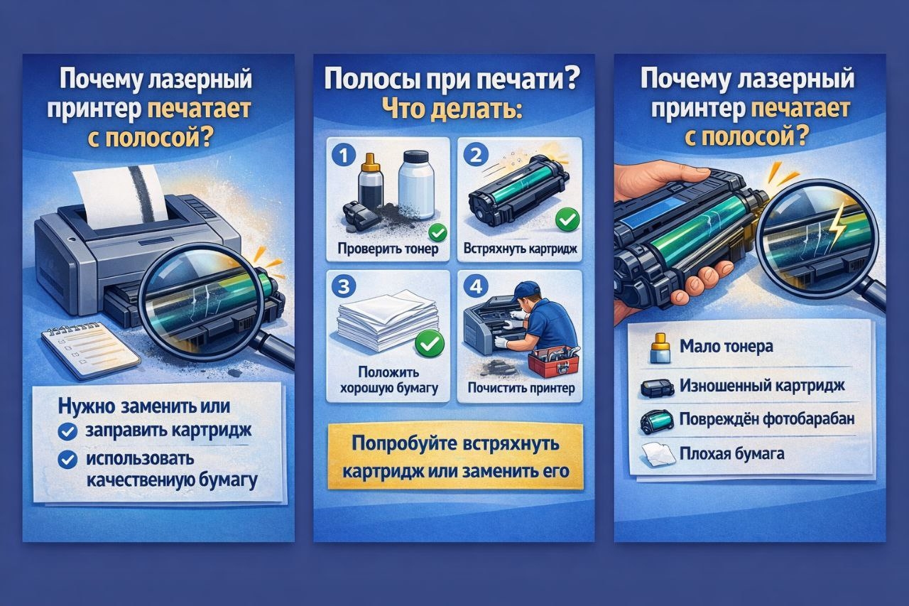 Почему лазерный принтер печатает с полосой: причины и способы устранения